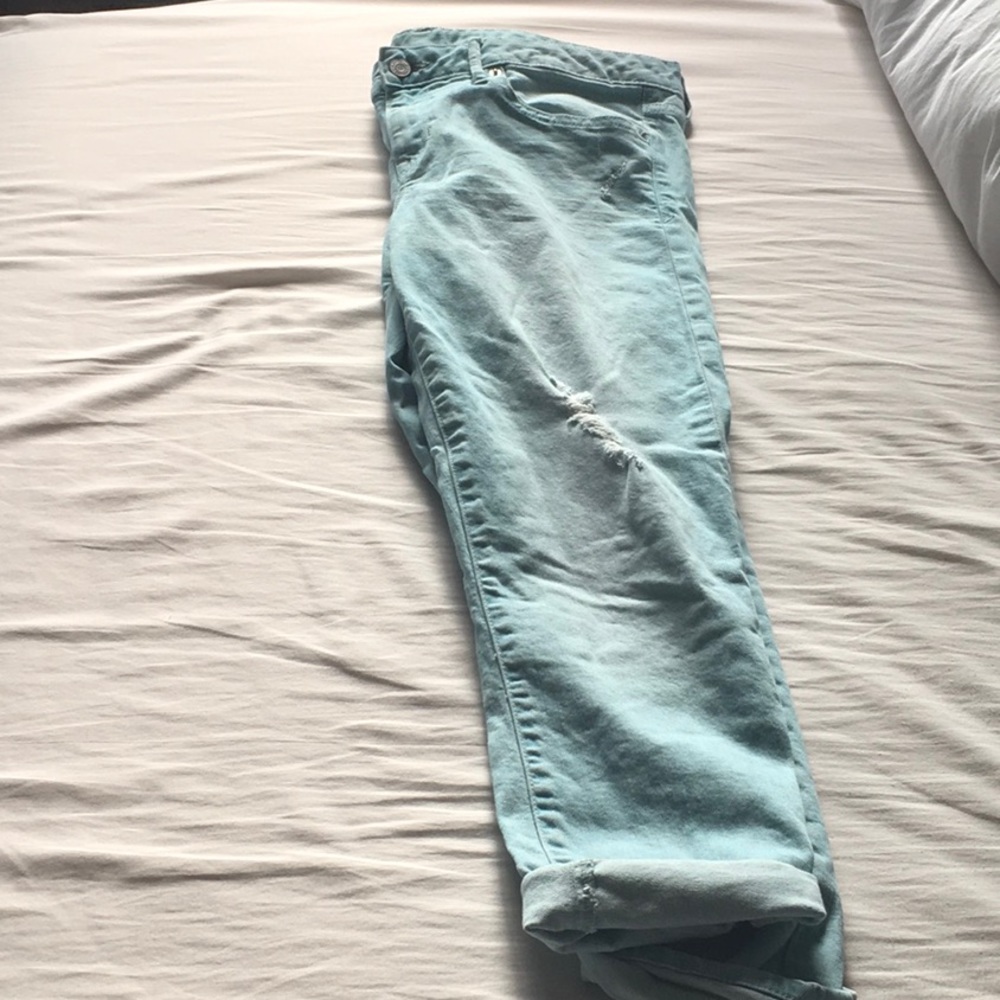 Light and very subtle turquoise jeans